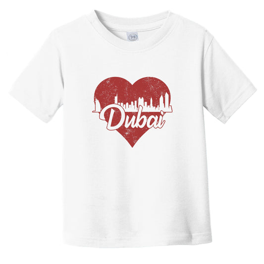 Retro Dubai United Arab Emirates Skyline Red Heart Infant Toddler T-Shirt