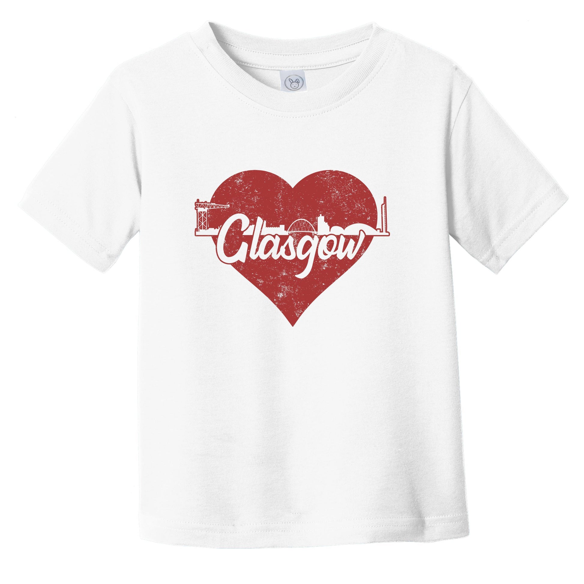 Retro Glasgow Scotland Skyline Red Heart Infant Toddler T-Shirt