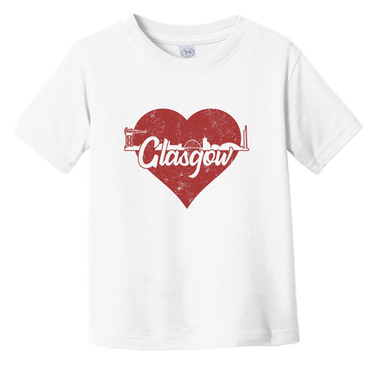 Retro Glasgow Scotland Skyline Red Heart Infant Toddler T-Shirt