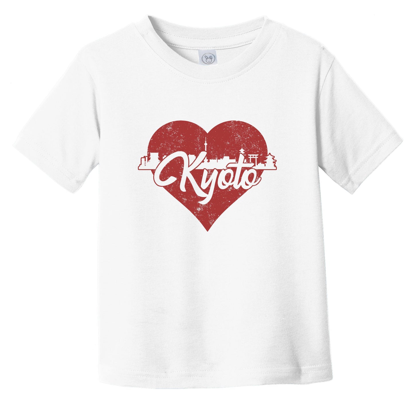 Retro Kyoto Japan Skyline Red Heart Infant Toddler T-Shirt