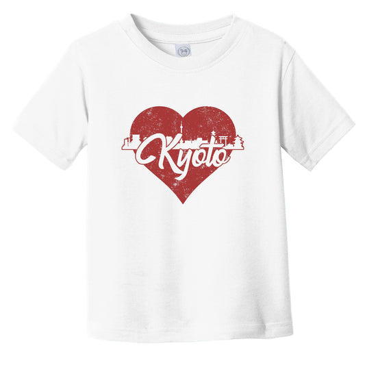 Retro Kyoto Japan Skyline Red Heart Infant Toddler T-Shirt
