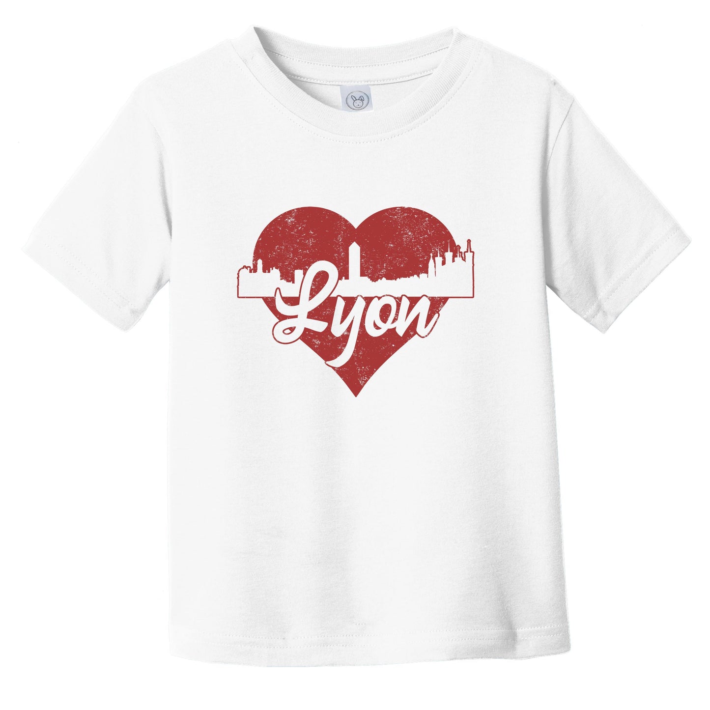 Retro Lyon France Skyline Red Heart Infant Toddler T-Shirt