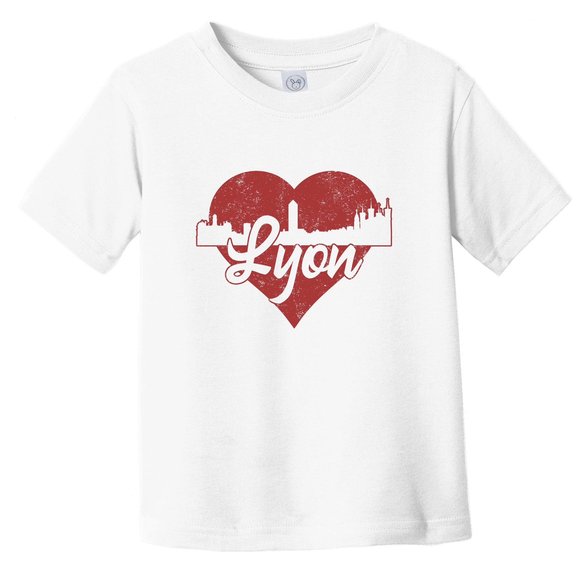 Retro Lyon France Skyline Red Heart Infant Toddler T-Shirt