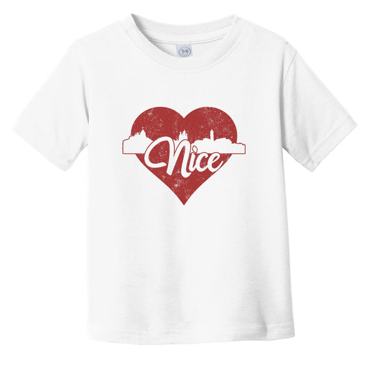 Retro Nice France Skyline Red Heart Infant Toddler T-Shirt