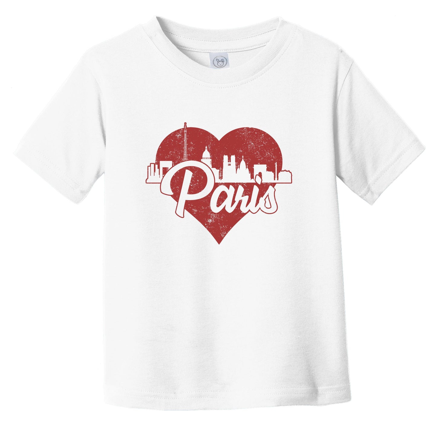 Retro Paris France Skyline Red Heart Infant Toddler T-Shirt