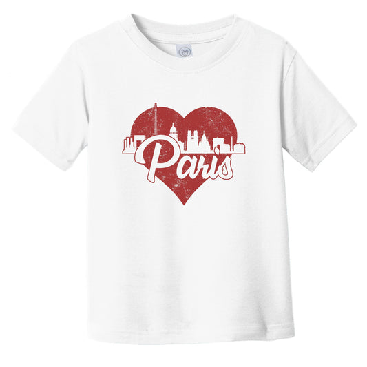 Retro Paris France Skyline Red Heart Infant Toddler T-Shirt