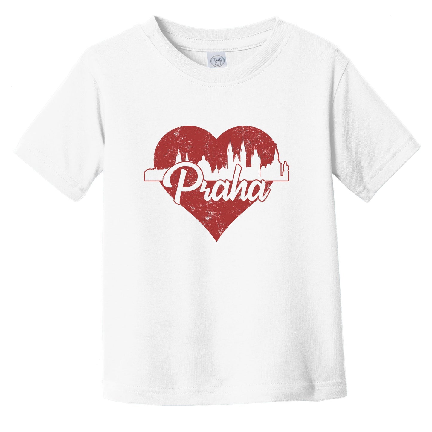 Retro Praha Czech Republic Skyline Red Heart Infant Toddler T-Shirt