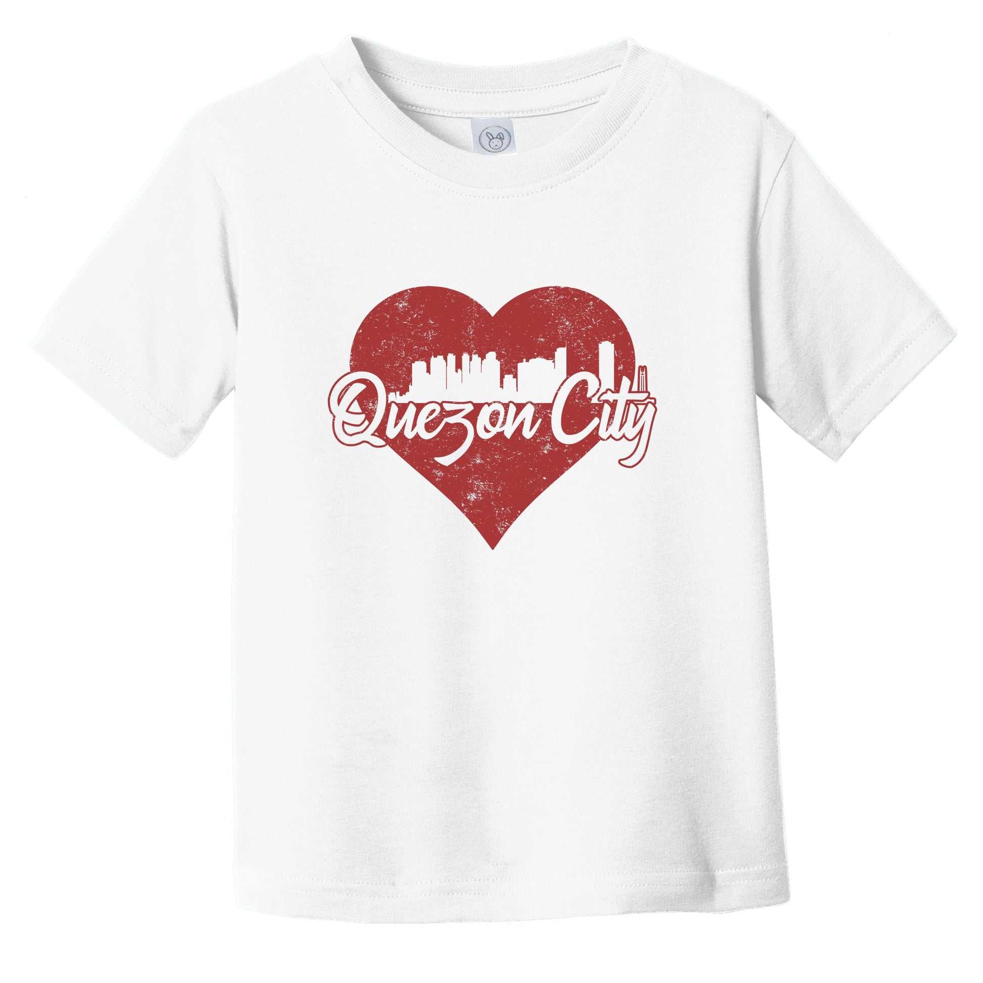 Retro Quezon City Philippines Skyline Red Heart Infant Toddler T-Shirt