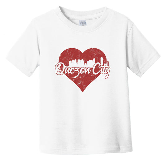 Retro Quezon City Philippines Skyline Red Heart Infant Toddler T-Shirt