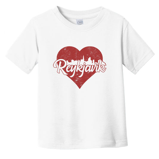 Retro Reykjavik Iceland Skyline Red Heart Infant Toddler T-Shirt