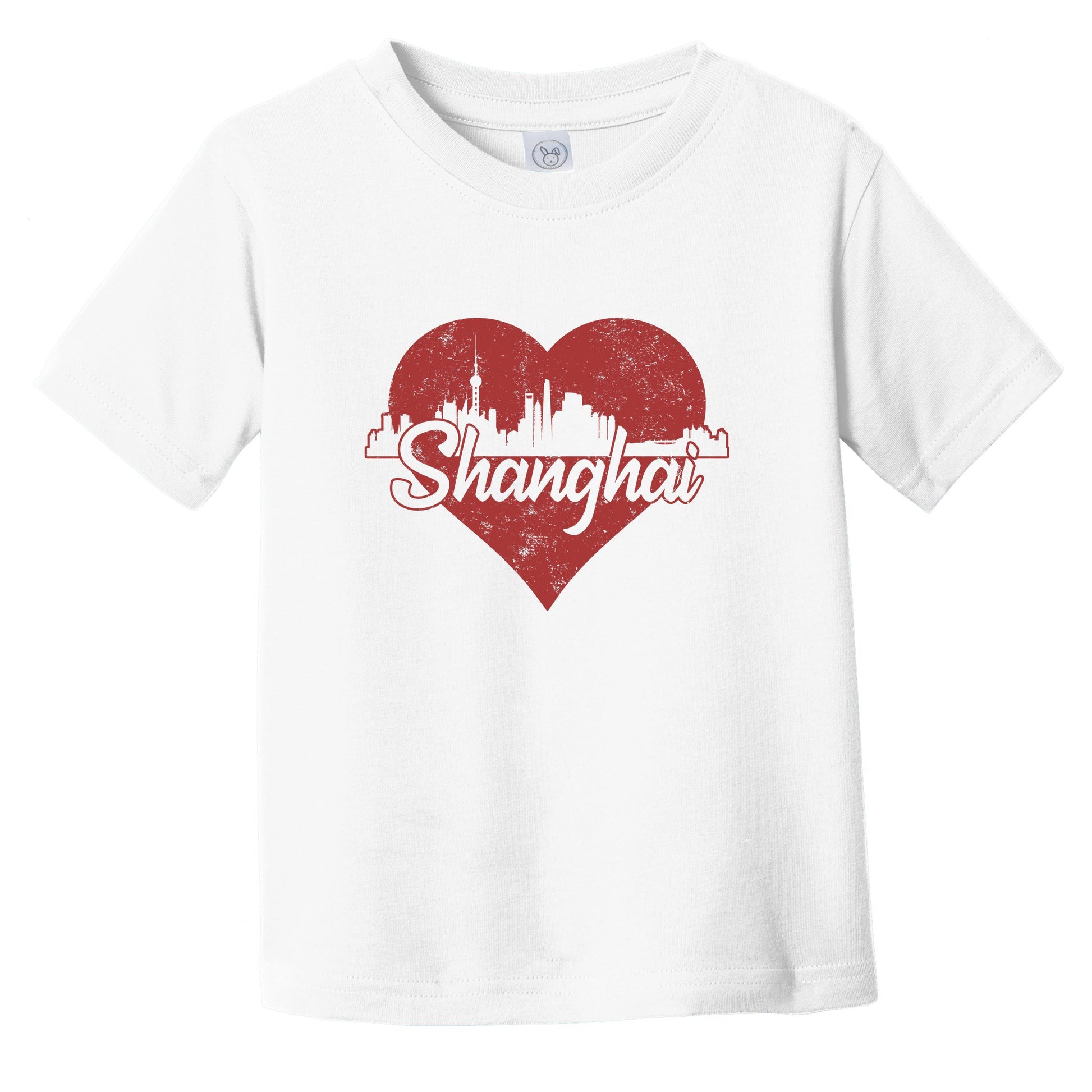Retro Shanghai China Skyline Red Heart Infant Toddler T-Shirt