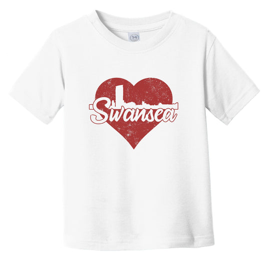 Retro Swansea Wales Skyline Red Heart Infant Toddler T-Shirt