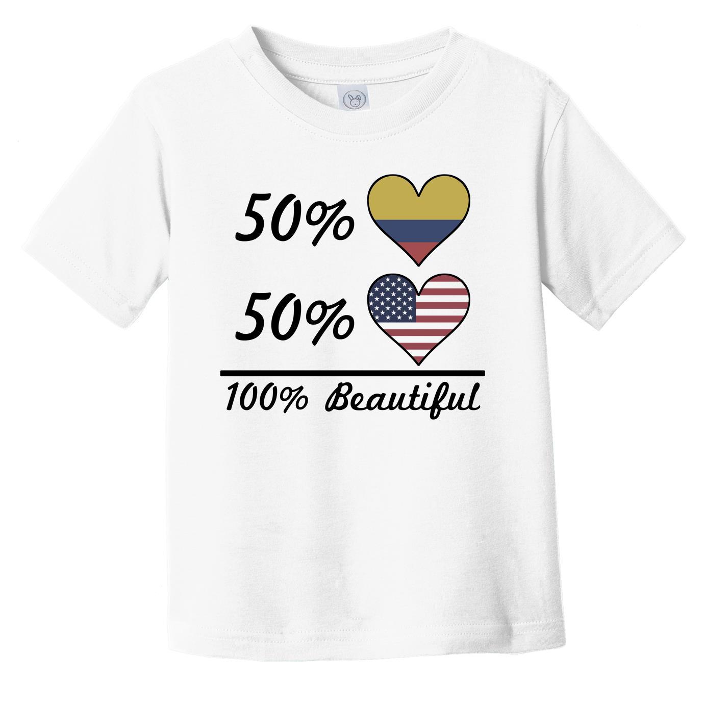 50% Colombian 50% American 100% Beautiful Colombia Flag Heart Infant Toddler T-Shirt