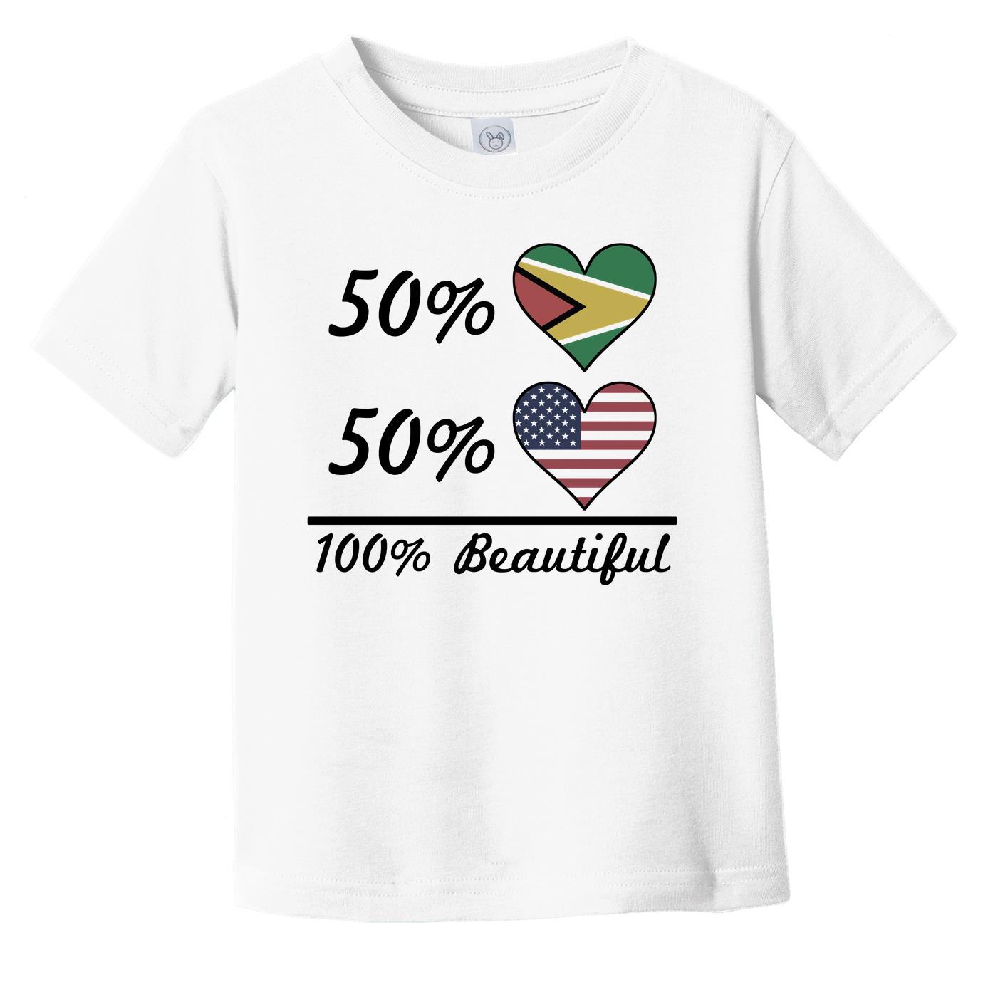 50% Guyanese 50% American 100% Beautiful Guyana Flag Heart Infant Toddler T-Shirt
