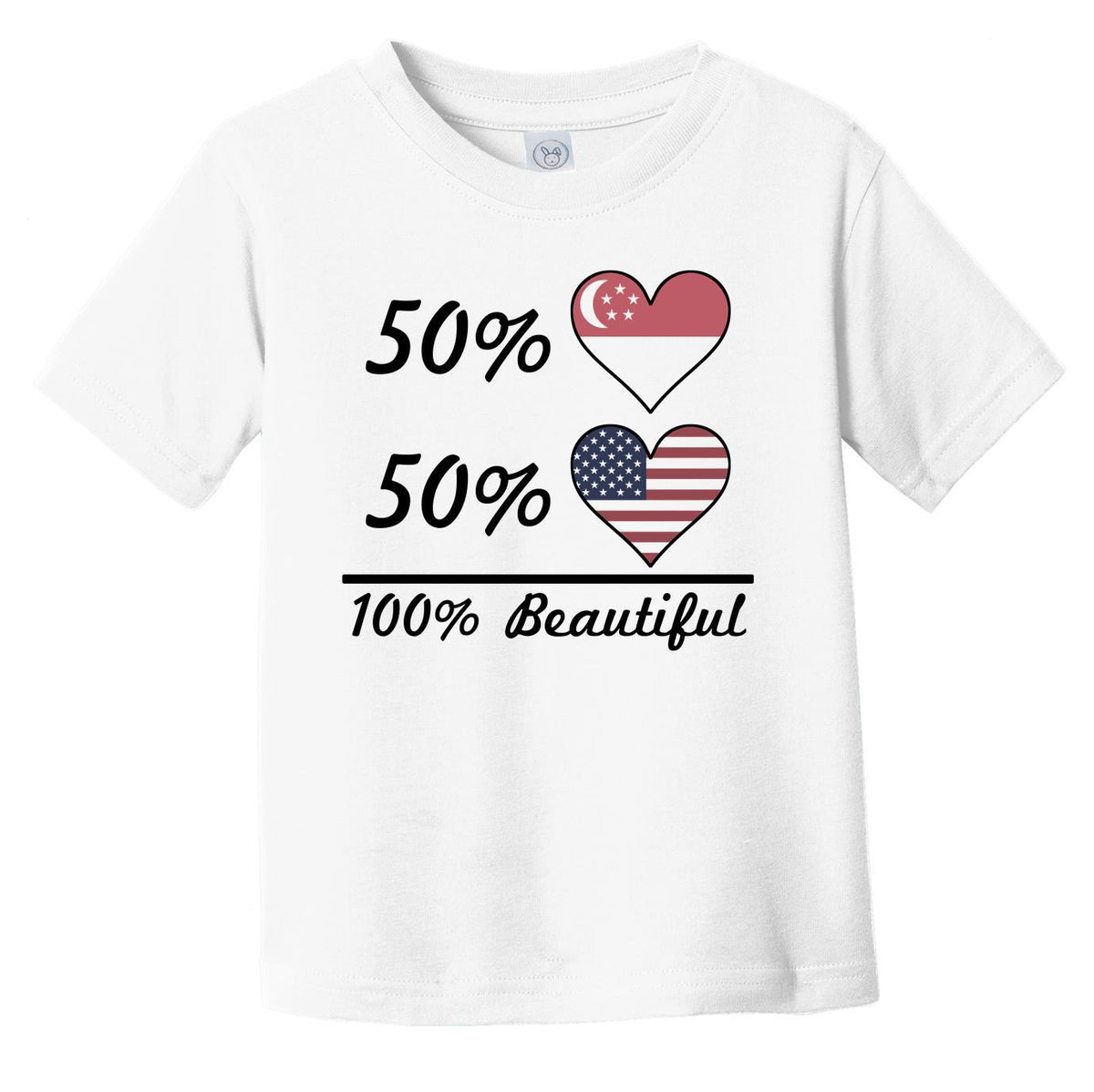 50% Singaporean 50% American 100% Beautiful Singapore Flag Heart Infant Toddler T-Shirt