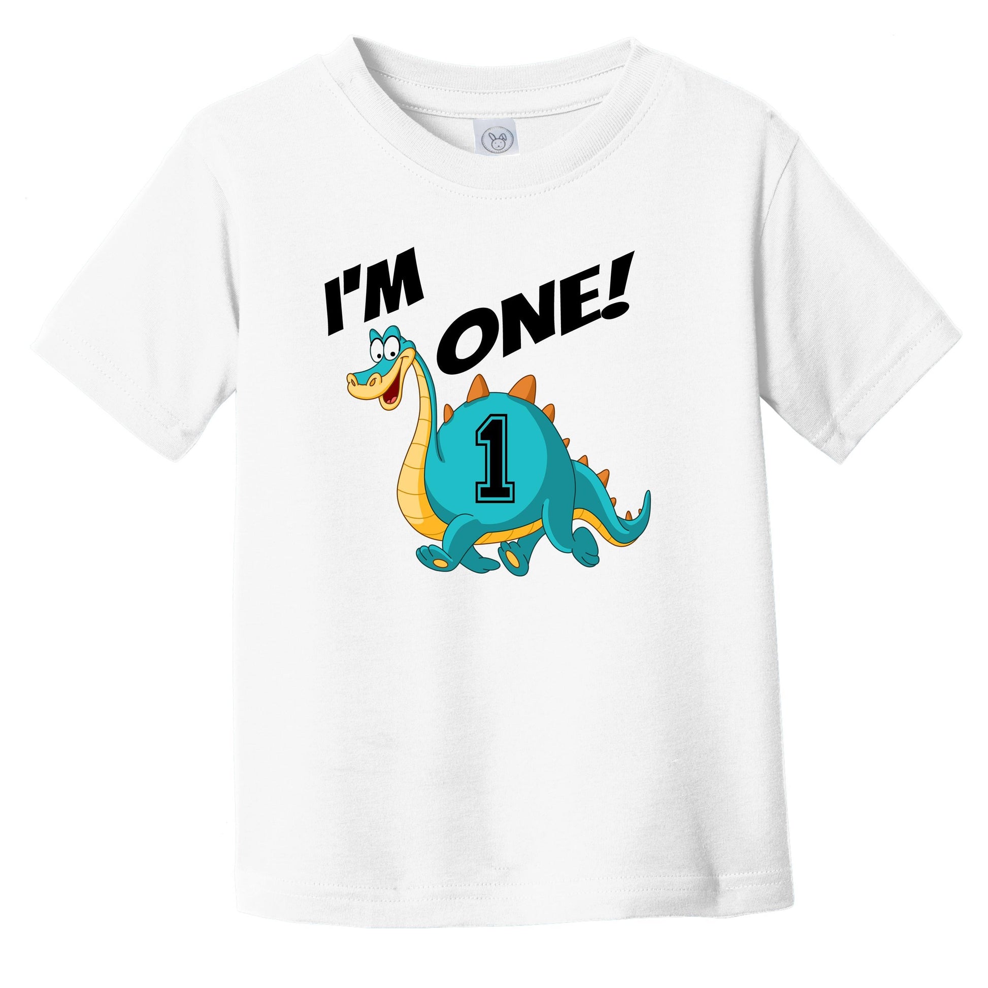 I'm One! First Birthday Dinosaur Infant Toddler T-Shirt 12 Months / White, image size:1946x1946