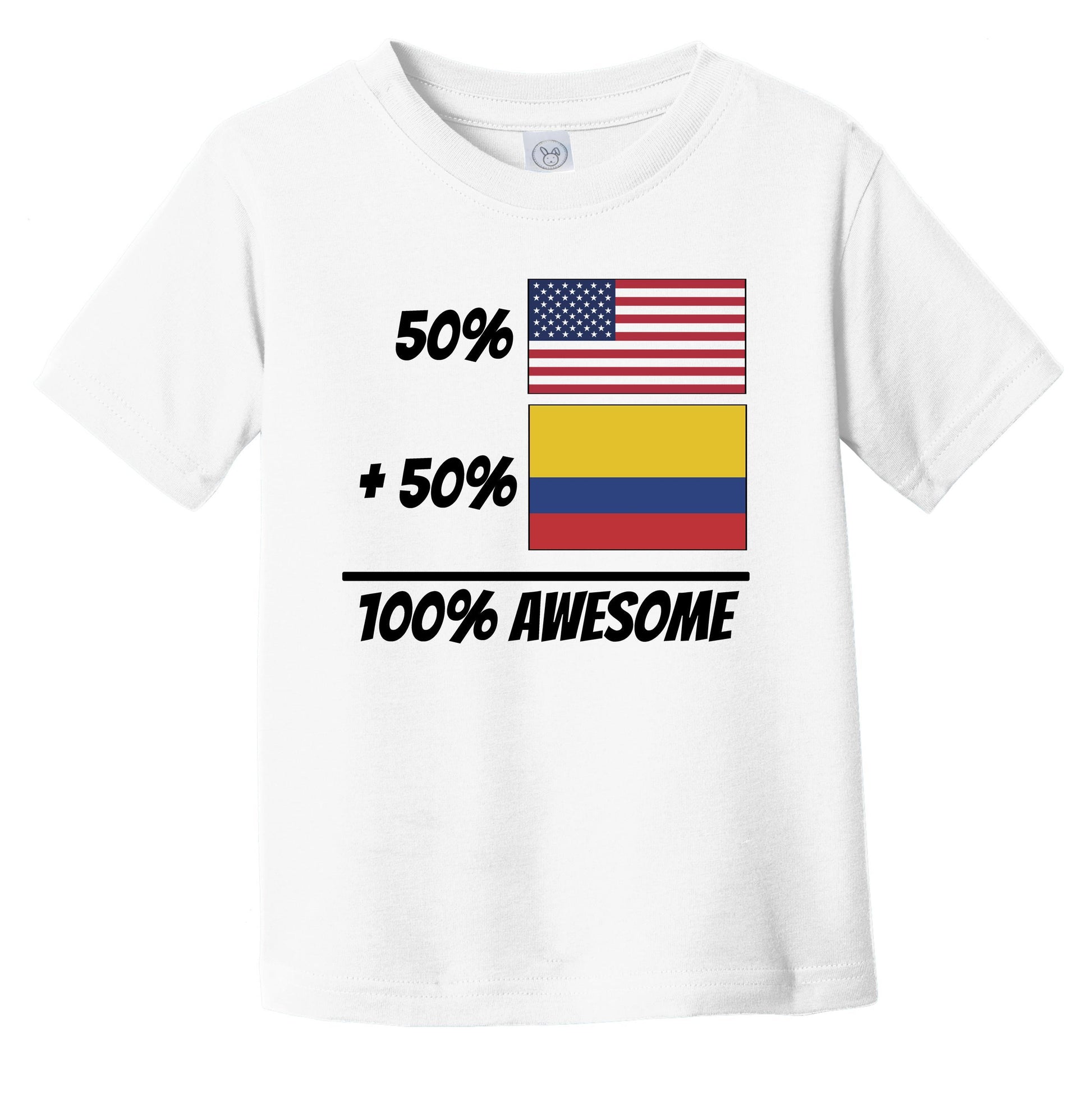 50% American Plus 50% Colombian Equals 100% Awesome Cute Colombia Flag Infant Toddler T-Shirt