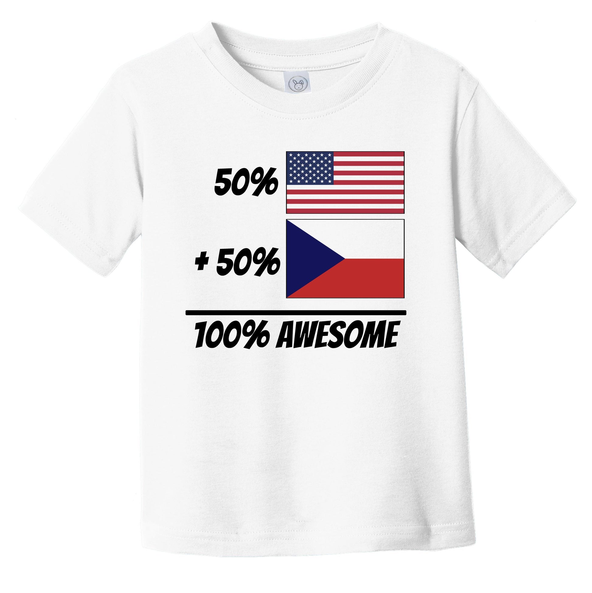 50% American Plus 50% Czech Equals 100% Awesome Cute Czech Republic Flag Infant Toddler T-Shirt