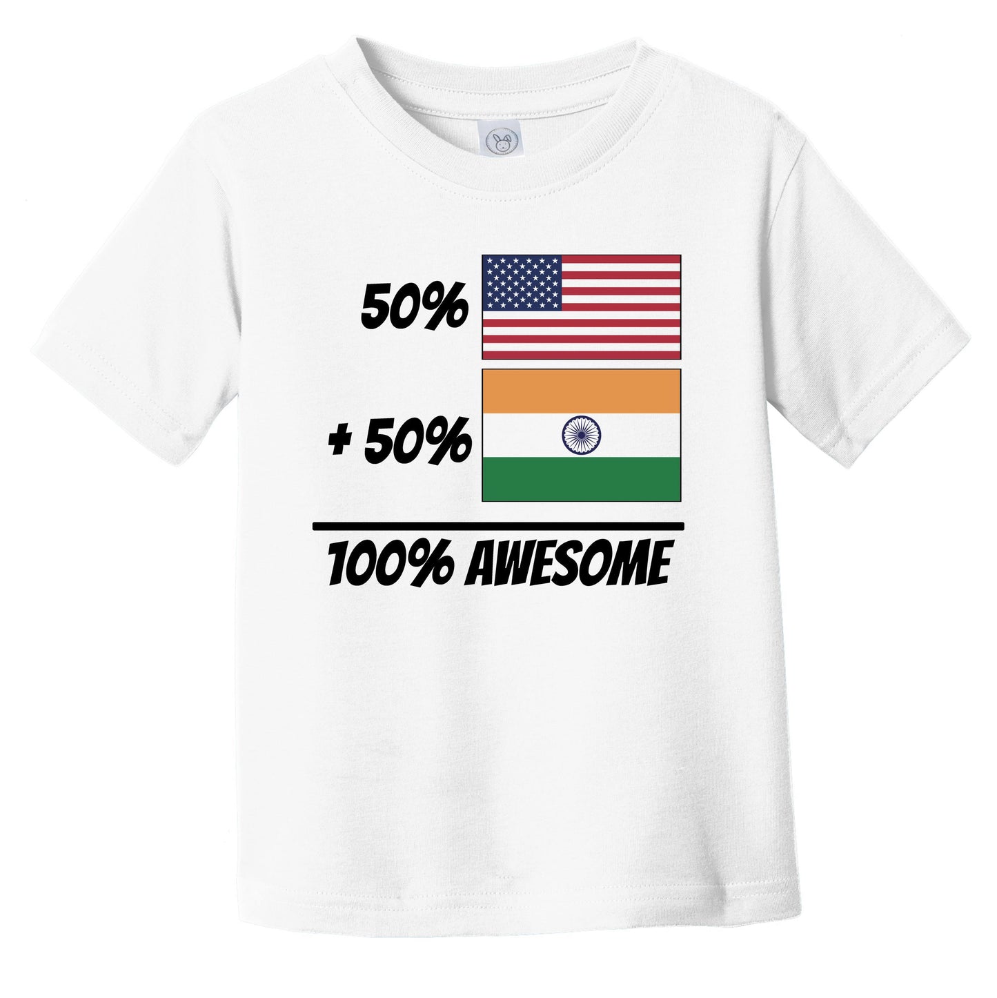 50% American Plus 50% Indian Equals 100% Awesome Cute India Flag Infant Toddler T-Shirt