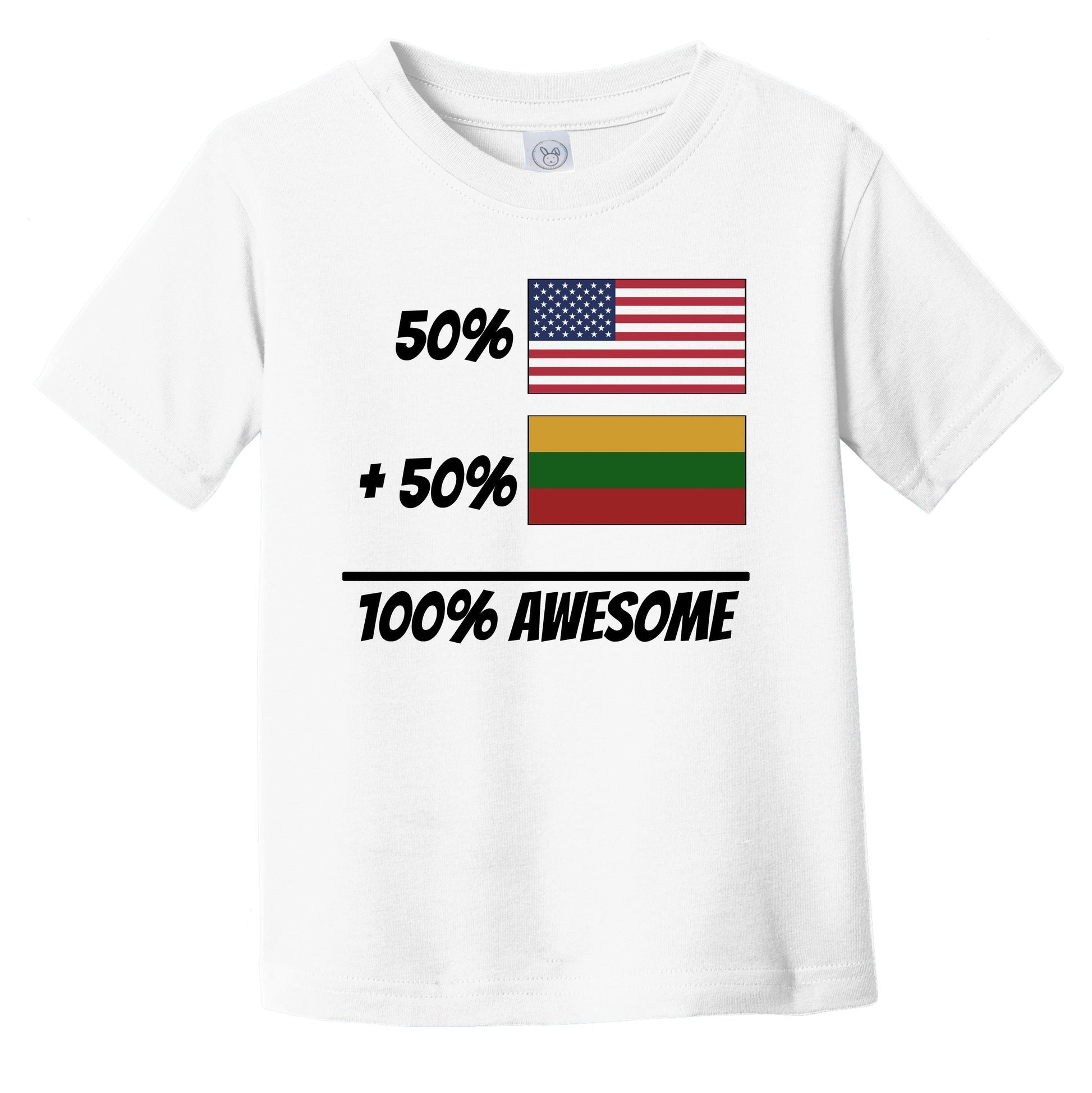 50% American Plus 50% Lithuanian Equals 100% Awesome Cute Lithuania Flag Infant Toddler T-Shirt