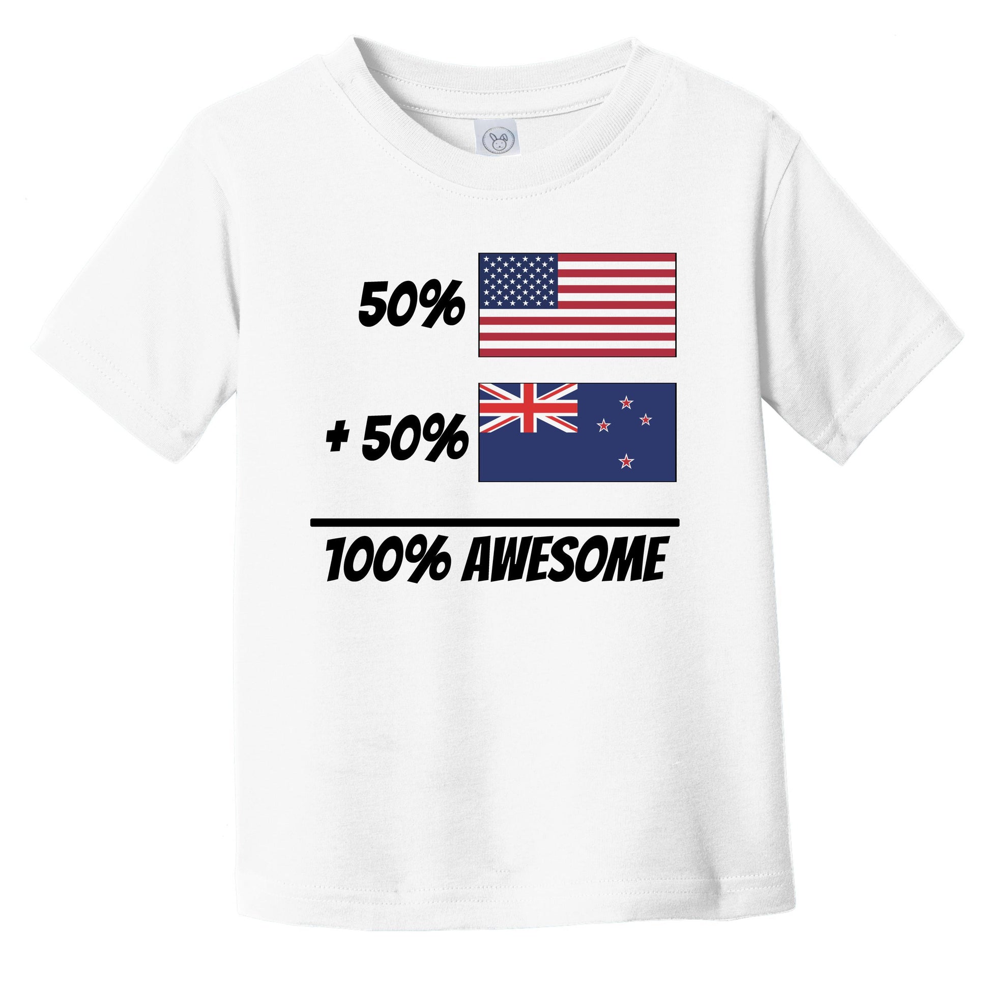 50% American Plus 50% Kiwi Equals 100% Awesome Cute New Zealand Flag Infant Toddler T-Shirt