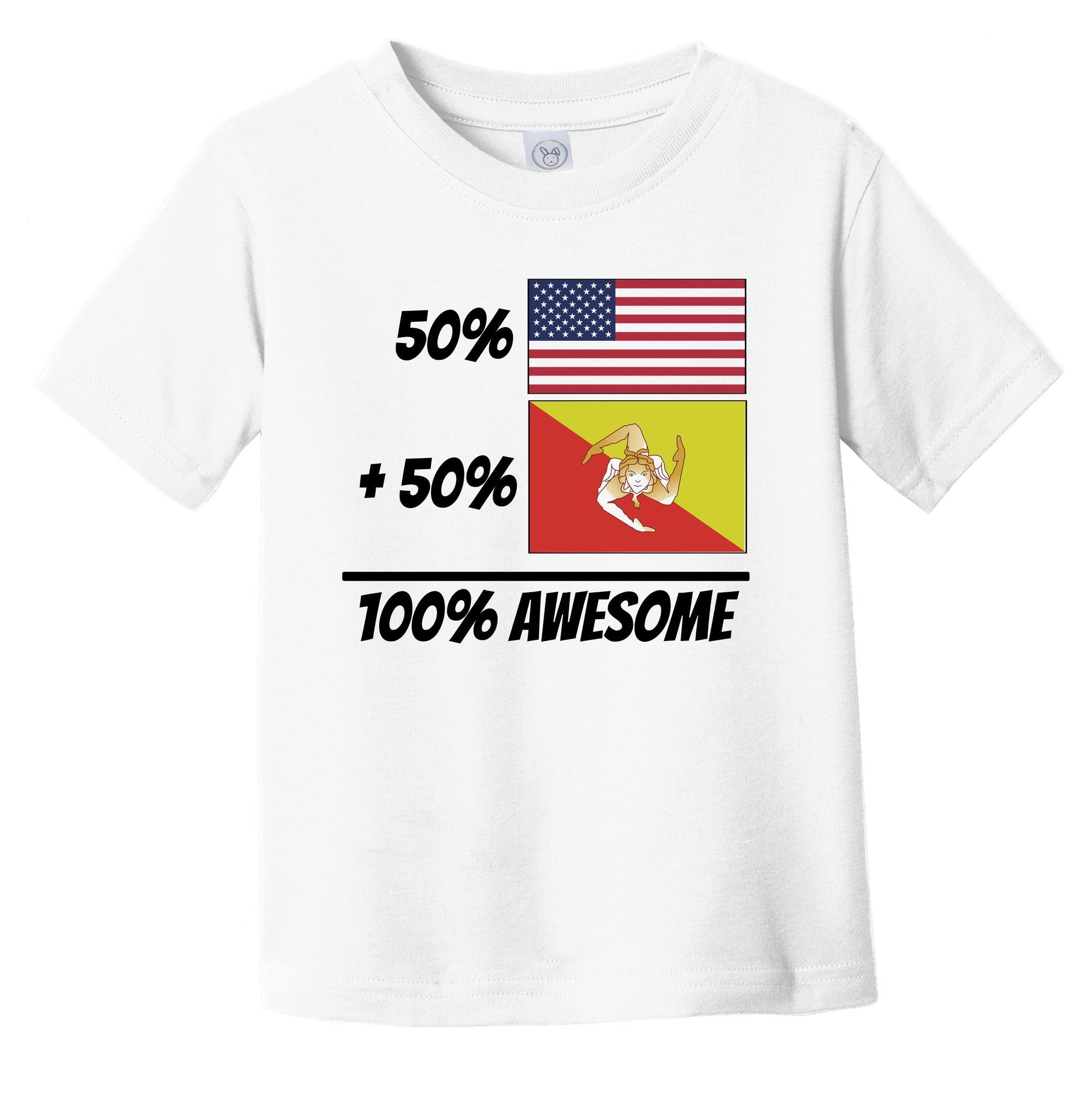 50% American Plus 50% Sicilian Equals 100% Awesome Cute Sicily Flag Infant Toddler T-Shirt