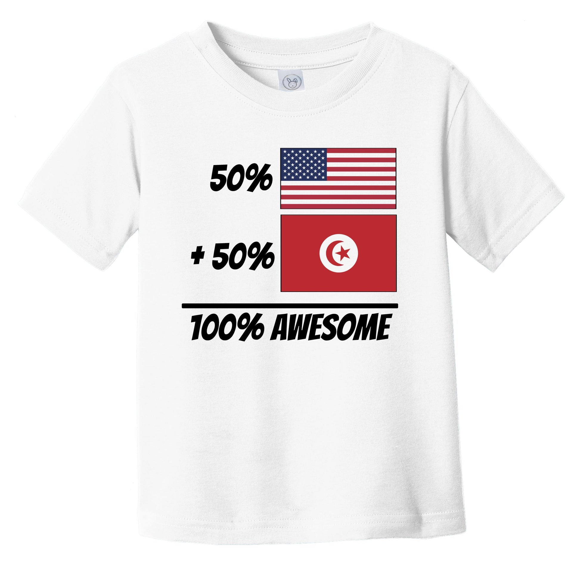 50% American Plus 50% Tunisian Equals 100% Awesome Cute Tunisia Flag Infant Toddler T-Shirt