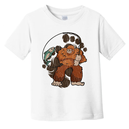 Toddler Bigfoot Fishing Shirt - Sasquatch Catching a Fish Infant Toddler T-Shirt