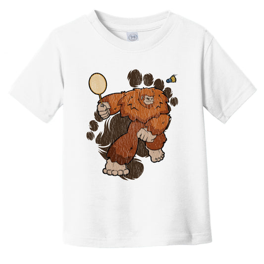 Toddler Bigfoot Badminton Shirt - Sasquatch Playing Badminton Infant Toddler T-Shirt