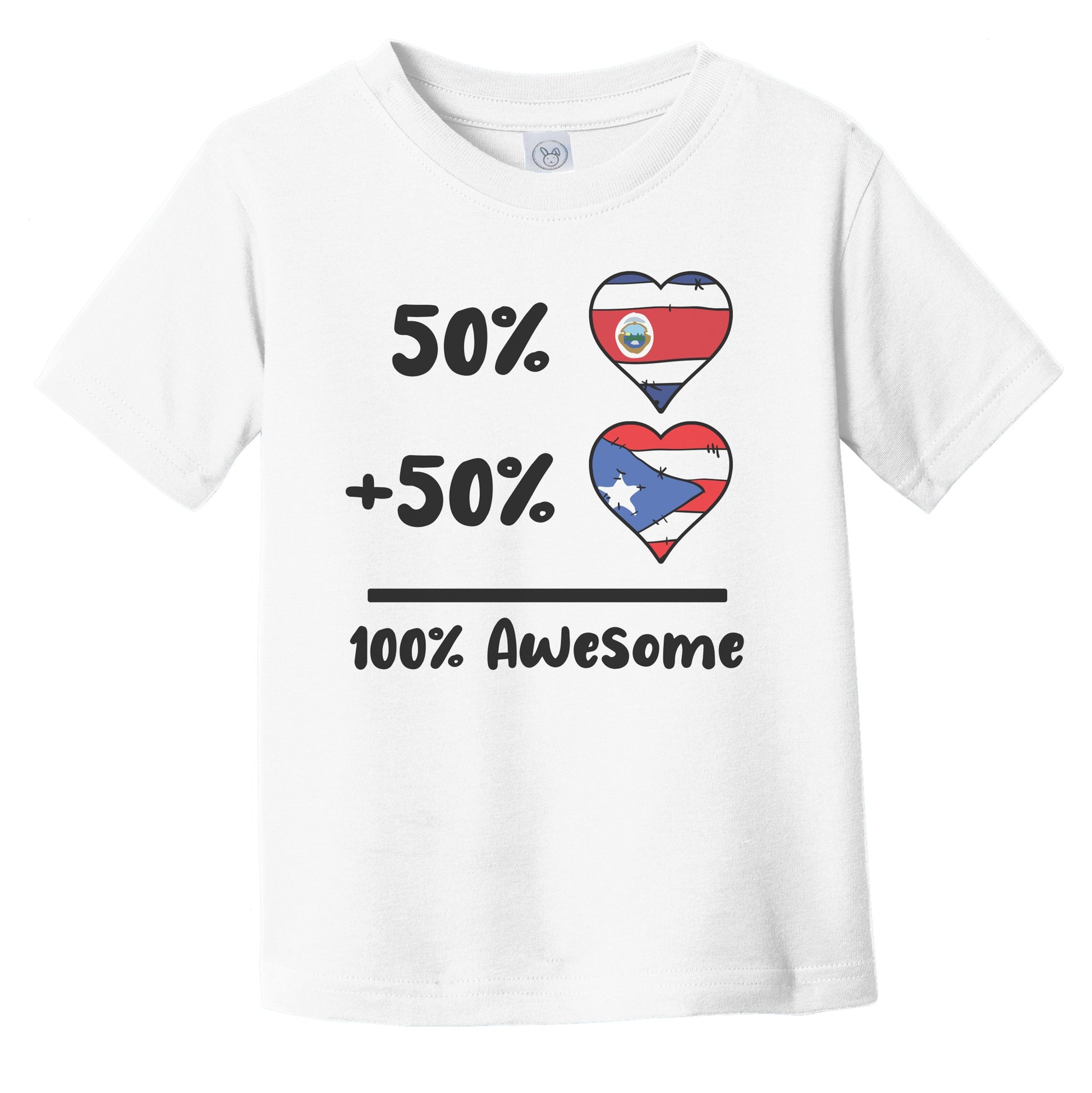 50% Costa Rican Plus 50% Puerto Rican 100% Awesome Costa Rica Puerto Rico Heart Flags Infant Toddler T-Shirt