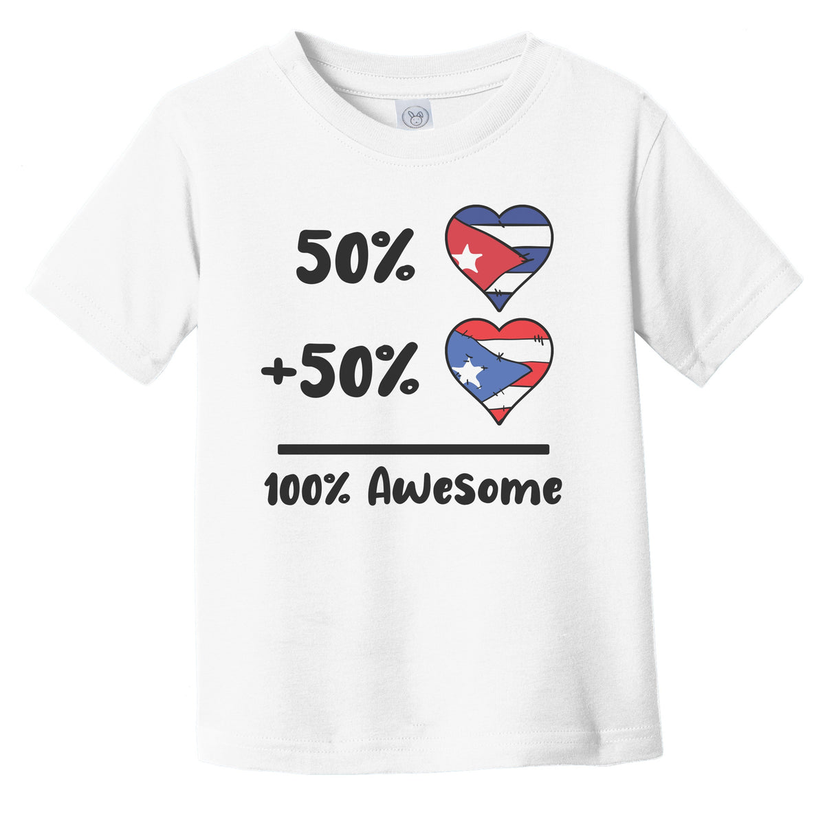 50% Cuban Plus 50% Puerto Rican 100% Awesome Cuba Puerto Rico Heart Flags Infant Toddler T-Shirt
