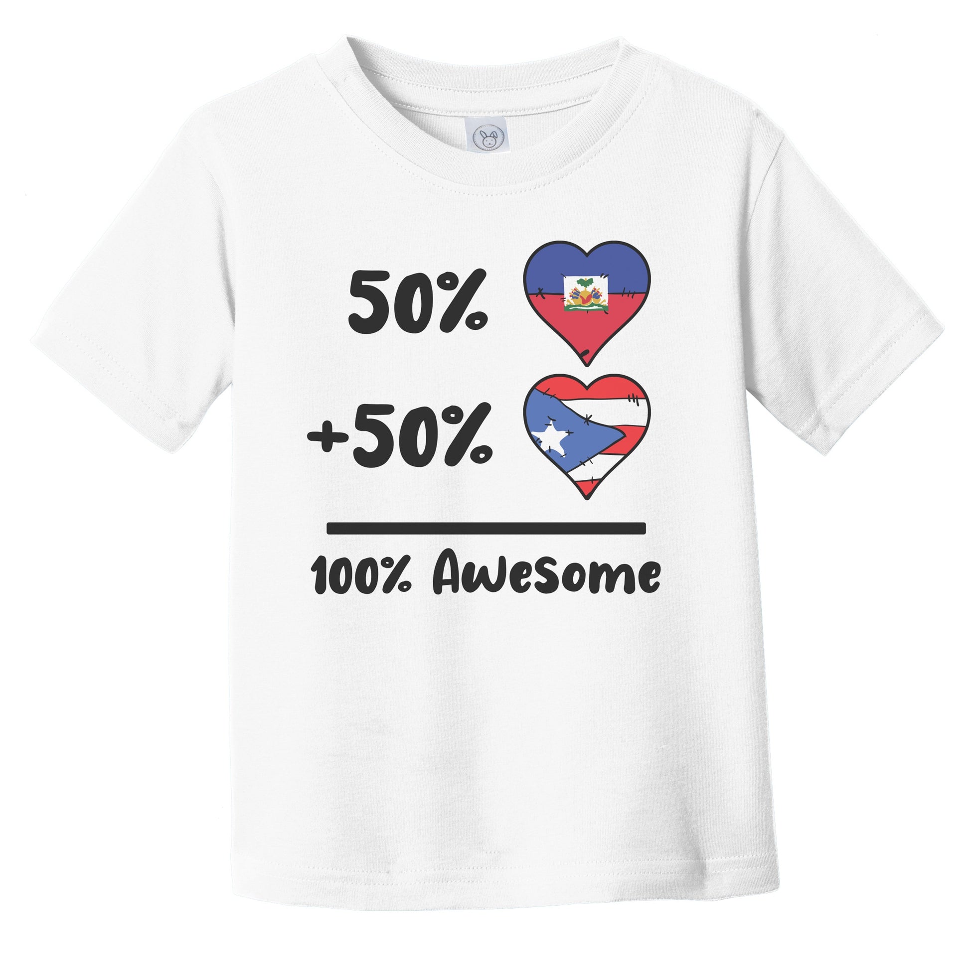 50% Haitian Plus 50% Puerto Rican 100% Awesome Haiti Puerto Rico Heart Flags Infant Toddler T-Shirt