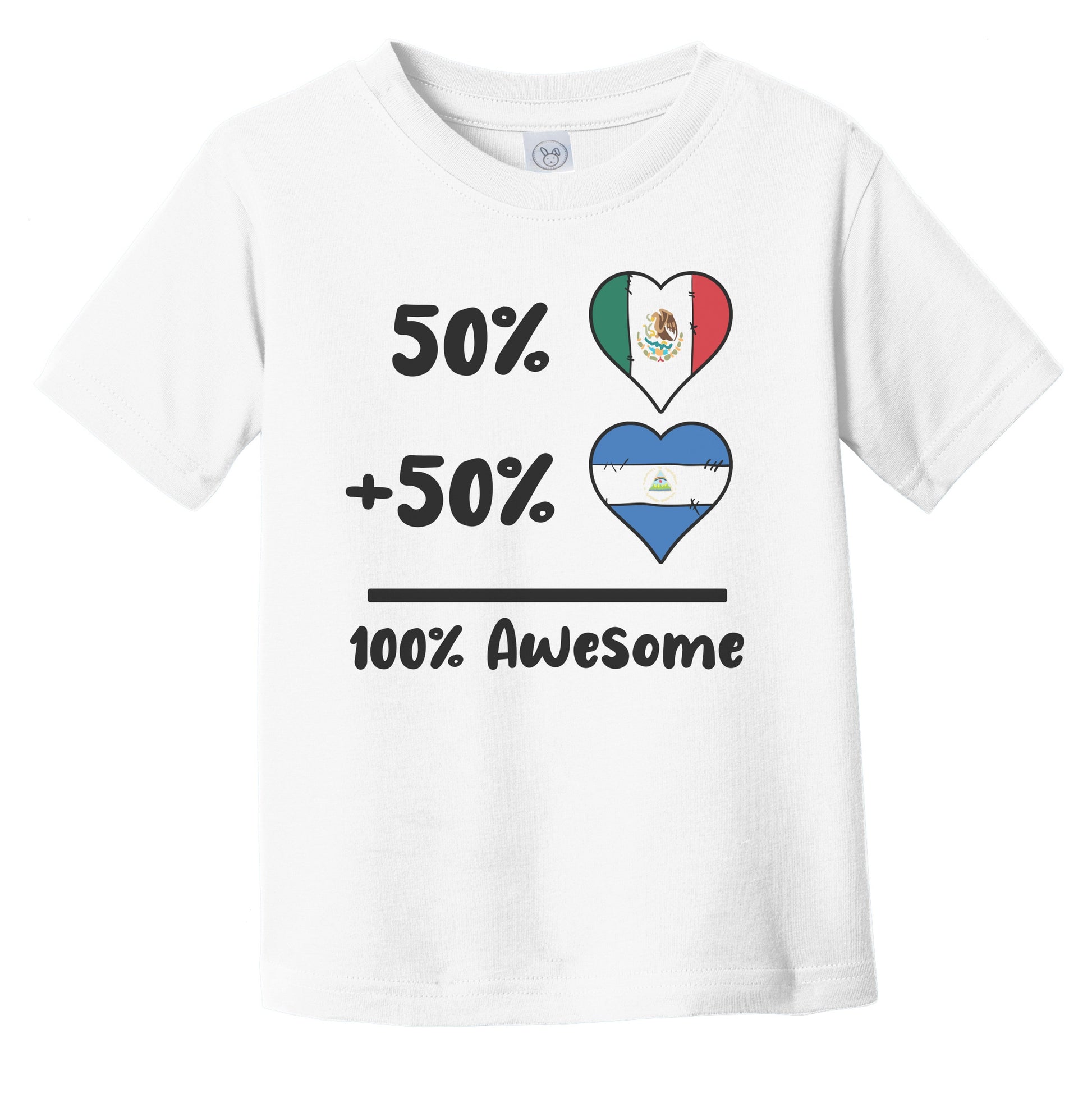 50% Mexican Plus 50% Nicaraguan 100% Awesome Mexico Nicaragua Heart Flags Infant Toddler T-Shirt