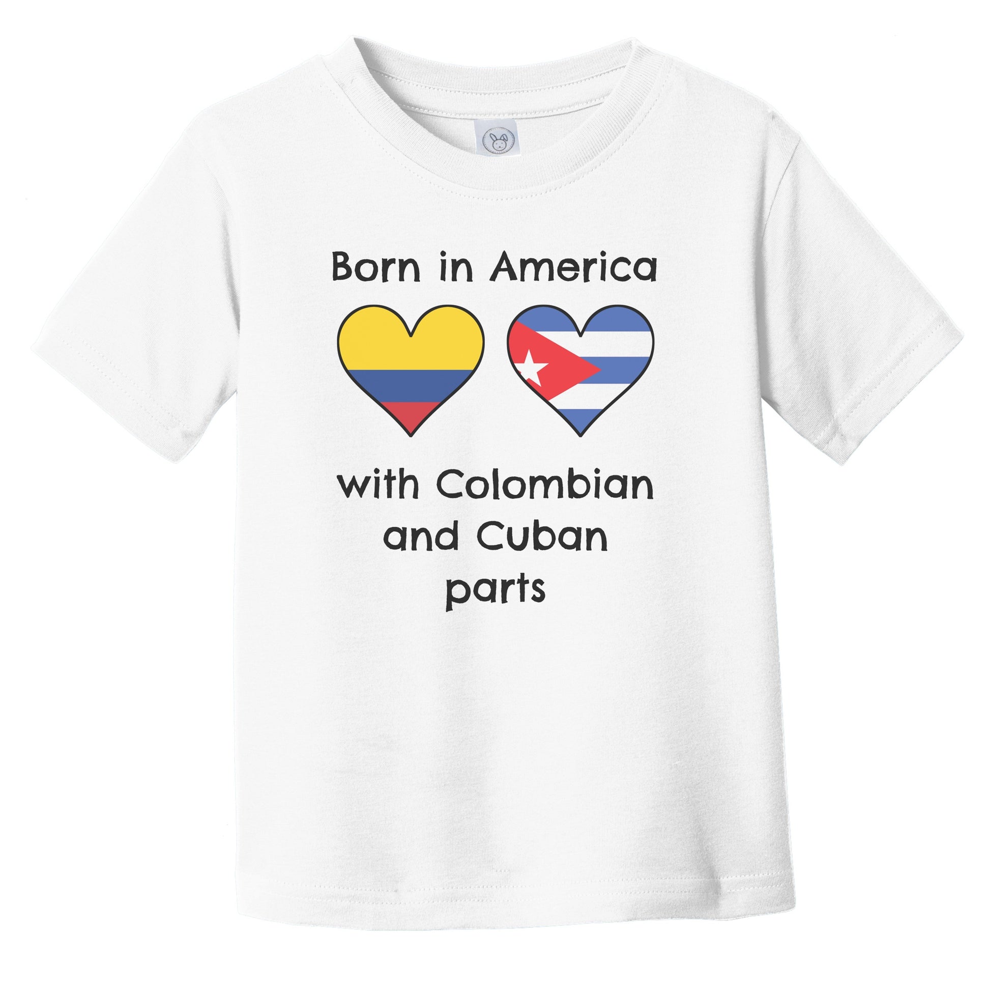 Born In America With Colombian and Cuban Parts Funny Colombia Cuba Flags Infant Toddler T-Shirt