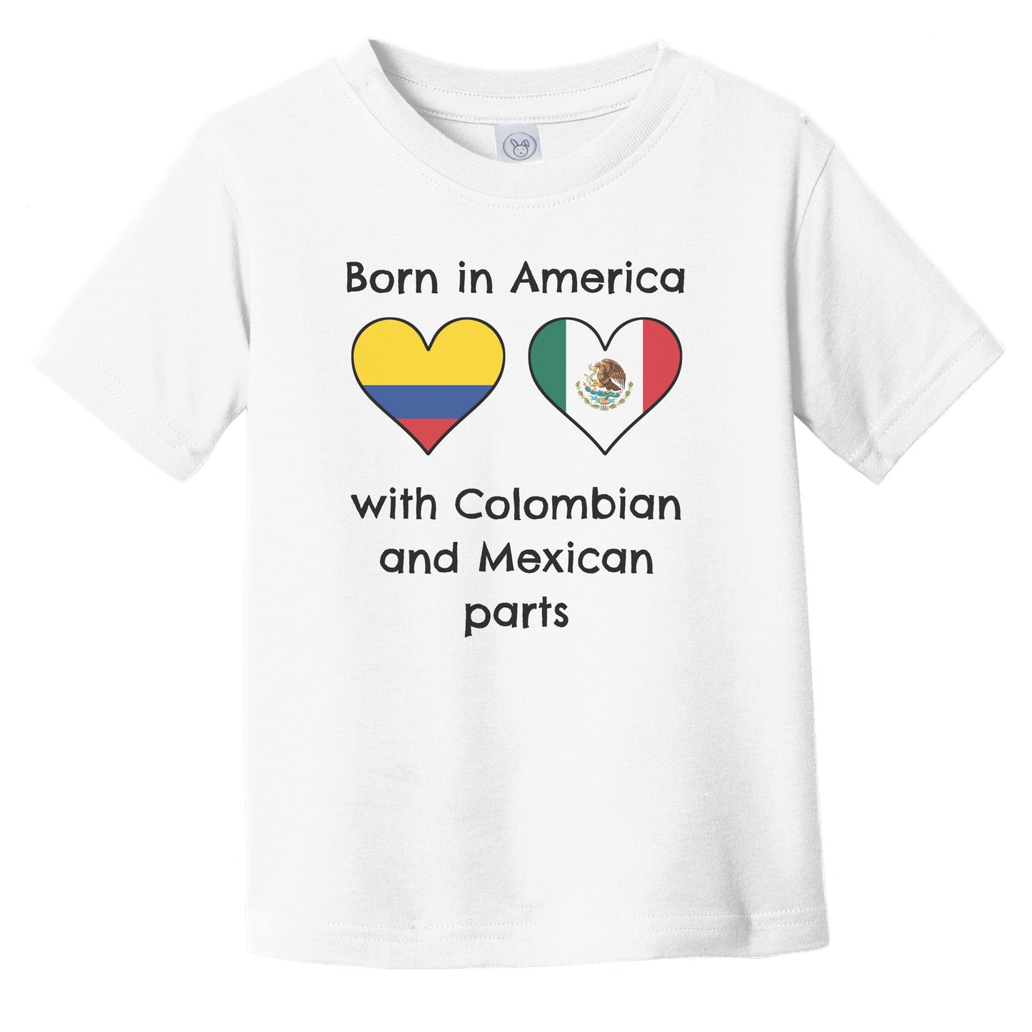 Born In America With Colombian and Mexican Parts Funny Colombia Mexico Flags Infant Toddler T-Shirt