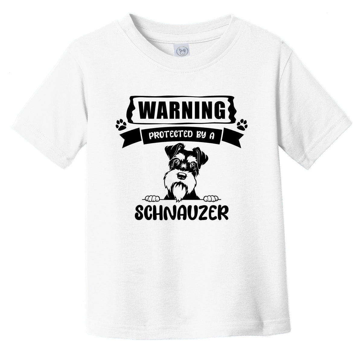 Warning Protected By A Schnauzer Funny Cute Dog Breed Infant Toddler T-Shirt
