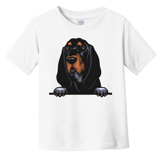 Black and Tan Coonhound Dog Breed Popping Up Cute Infant Toddler T-Shirt