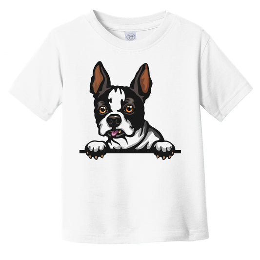 Boston Terrier Dog Breed Popping Up Cute Infant Toddler T-Shirt