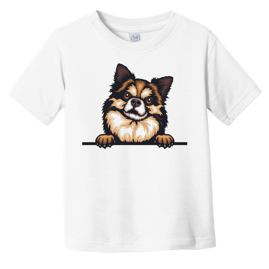 Long Haired Chihuahua Dog Breed Popping Up Cute Infant Toddler T-Shirt