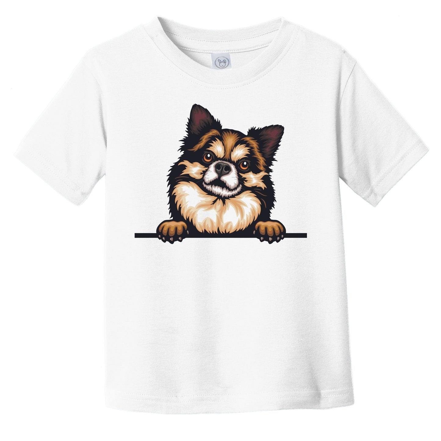 Long Haired Chihuahua Dog Breed Popping Up Cute Infant Toddler T-Shirt