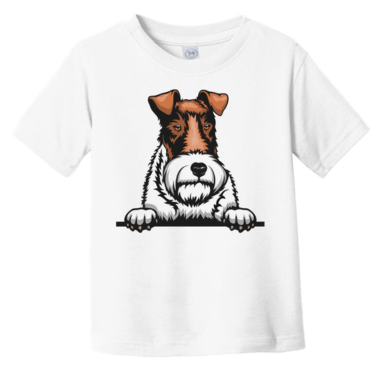 Wire Fox Terrier Dog Breed Popping Up Cute Infant Toddler T-Shirt