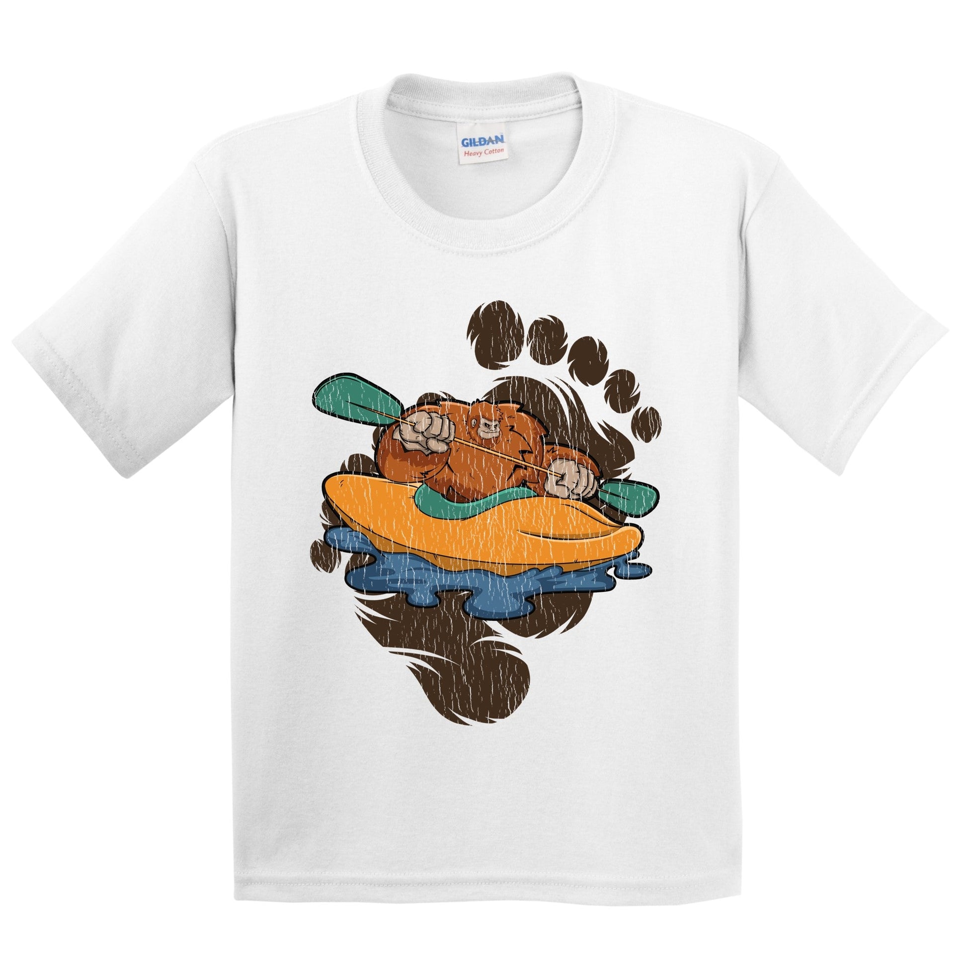 Kids Bigfoot Kayaking Shirt - Sasquatch Paddling Kayak Youth T-Shirt