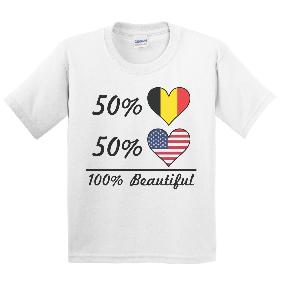 50% Belgian 50% American 100% Beautiful Belgium Flag Heart Youth T-Shirt