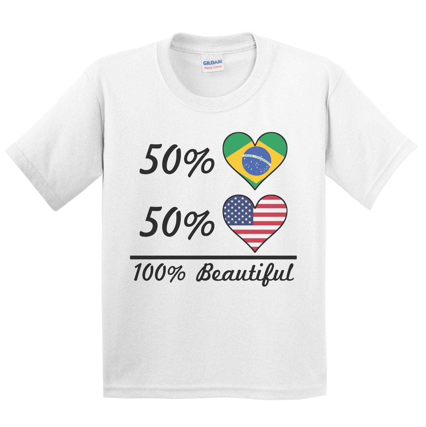 50% Brazilian 50% American 100% Beautiful Brazil Flag Heart Youth T-Shirt