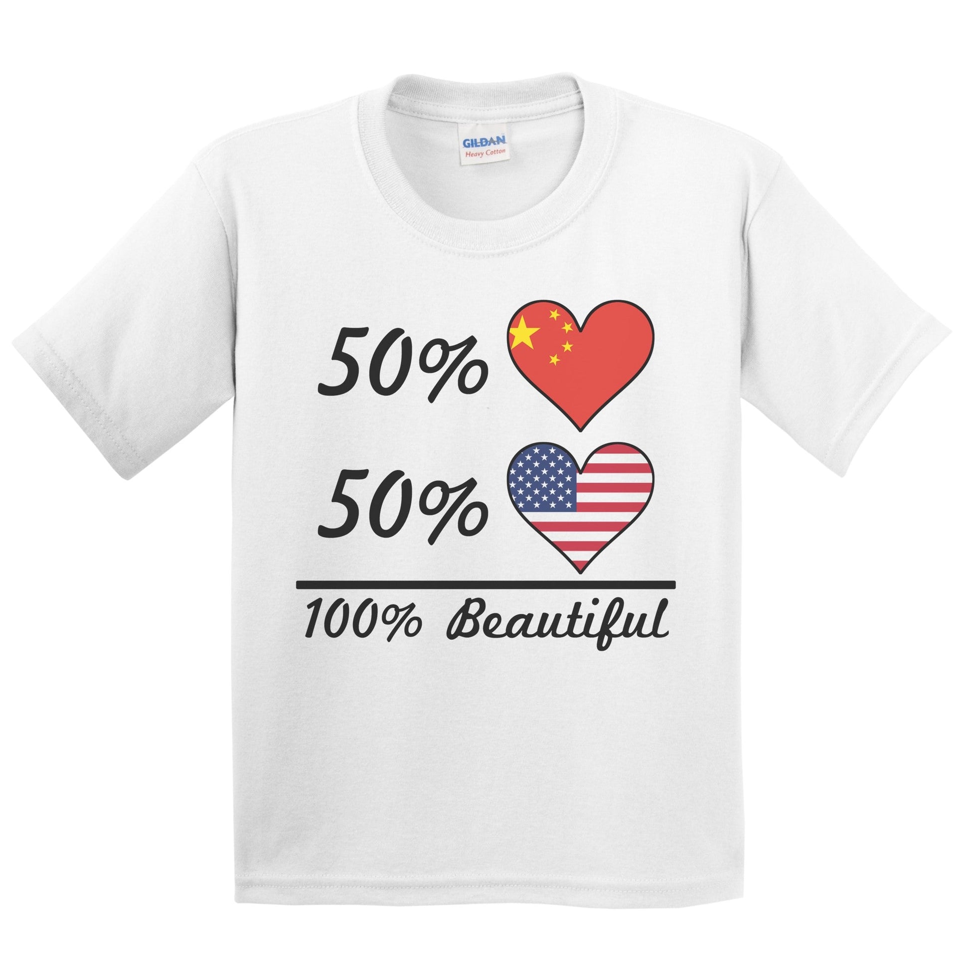 50% Chinese 50% American 100% Beautiful China Flag Heart Youth T-Shirt