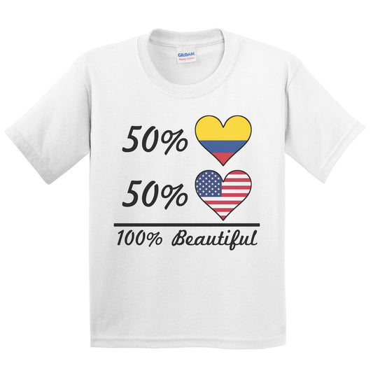50% Colombian 50% American 100% Beautiful Colombia Flag Heart Youth T-Shirt