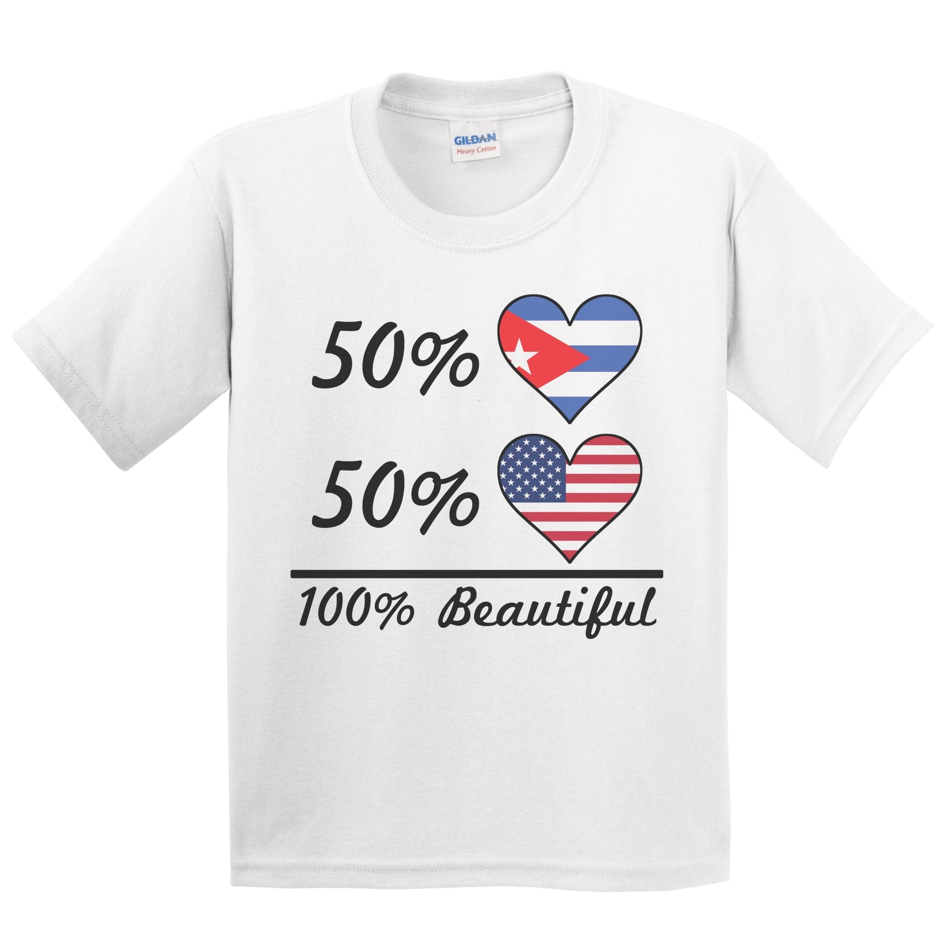 50% Cuban 50% American 100% Beautiful Cuba Flag Heart Youth T-Shirt