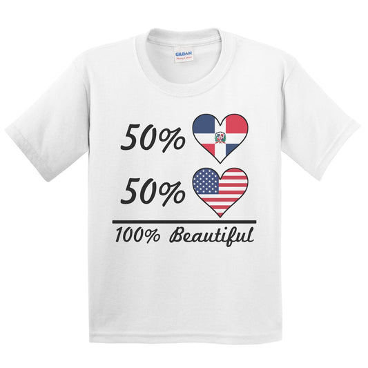 50% Dominican 50% American 100% Beautiful Dominican Republic Flag Heart Youth T-Shirt