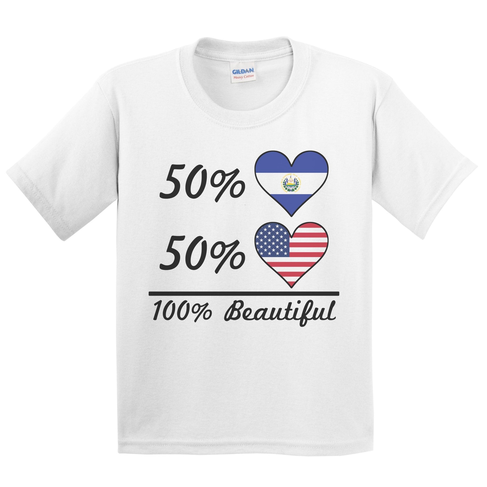 50% El Salvadorian 50% American 100% Beautiful El Salvador Flag Heart Youth T-Shirt