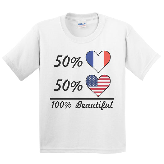 50% French 50% American 100% Beautiful France Flag Heart Youth T-Shirt